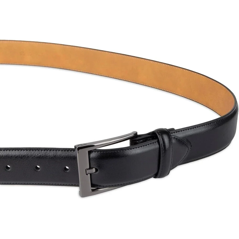 Dockers Men's Classic Dress Belt Size 42 Deep Black Leather Single-Prong Buckle